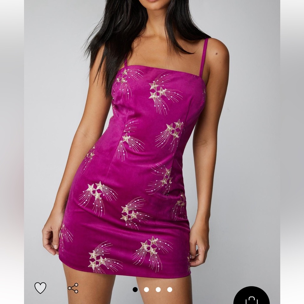 Embroidered Velvet Mini Dress